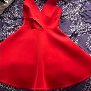 red dress with scalloping